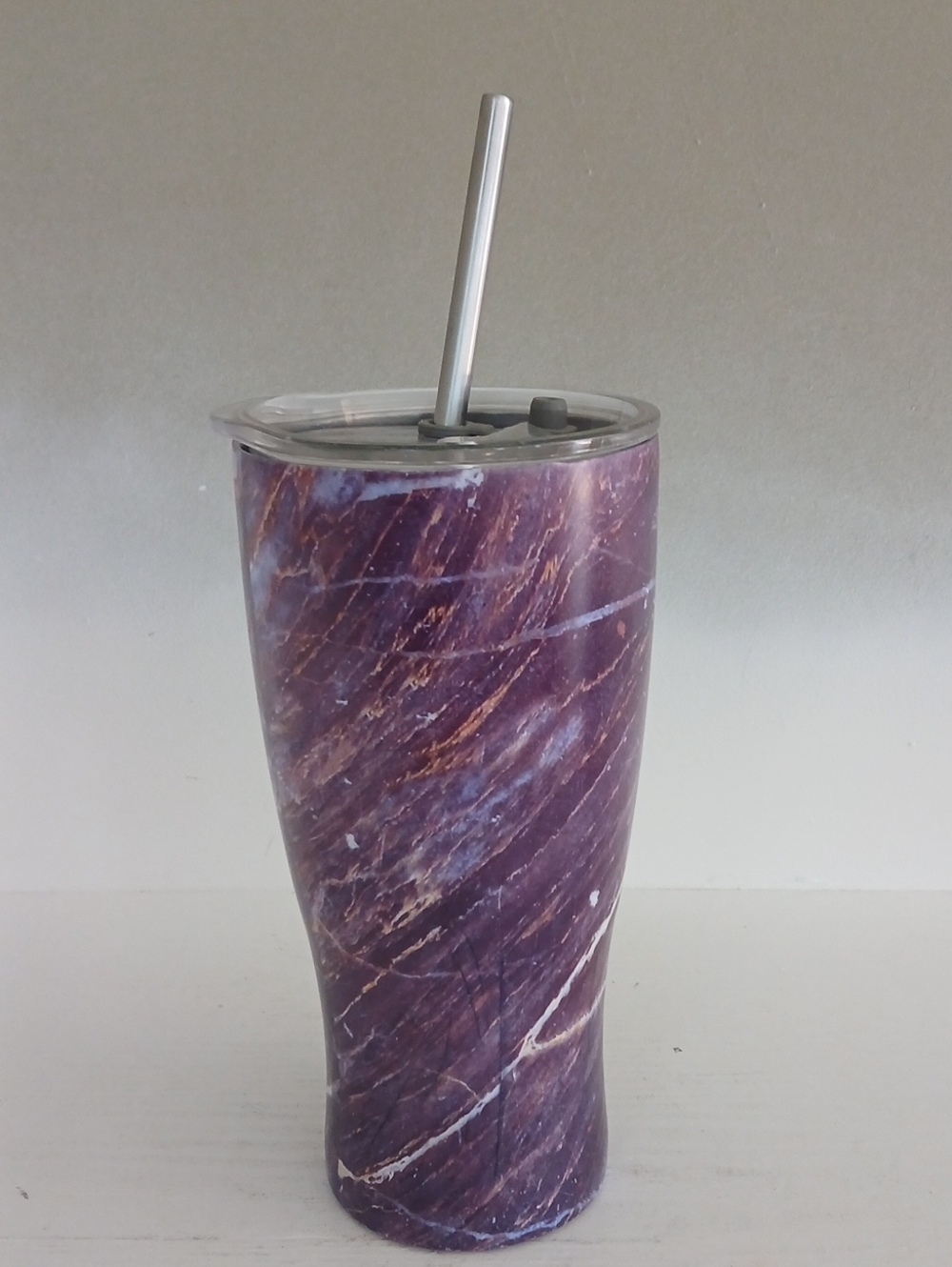 Insulated Purple Marble Travel Tumbler with Straw